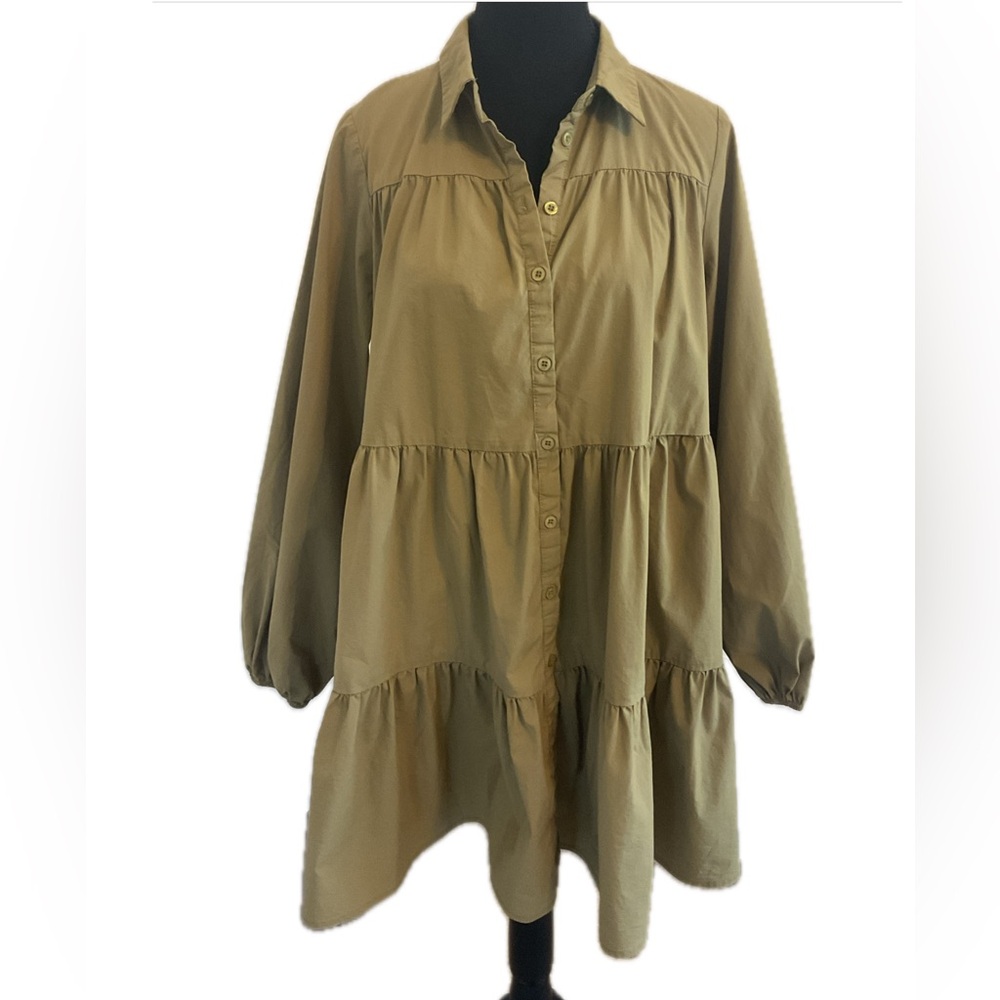 Madison The Label Mini Olive Green Long sleeve tiered button down  Dress